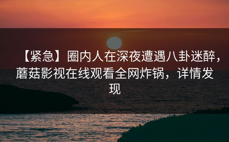 【紧急】圈内人在深夜遭遇八卦迷醉，蘑菇影视在线观看全网炸锅，详情发现