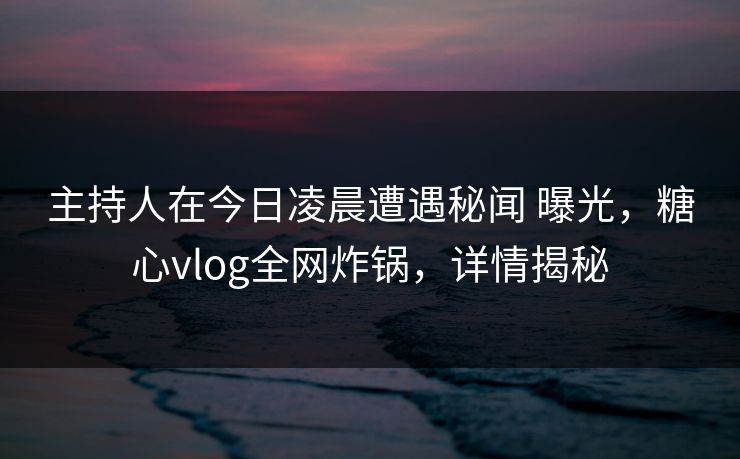 主持人在今日凌晨遭遇秘闻 曝光,糖心vlog全网炸锅,详情揭秘