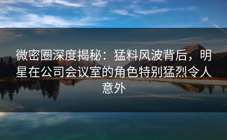 微密圈深度揭秘：猛料风波背后，明星在公司会议室的角色特别猛烈令人意外